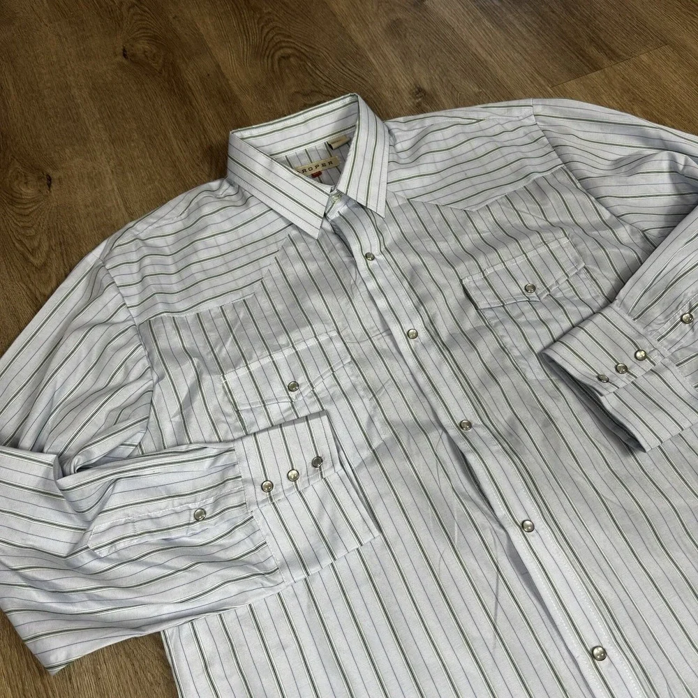 Roper Western Pearl Snap Shirt Mens 2XL Blue Striped Long‎ Sleeve Button Up